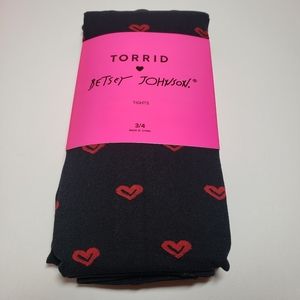 Torrid Betsey Johnson Tights 3X 4X Opaque Black Red Hearts 22-26W